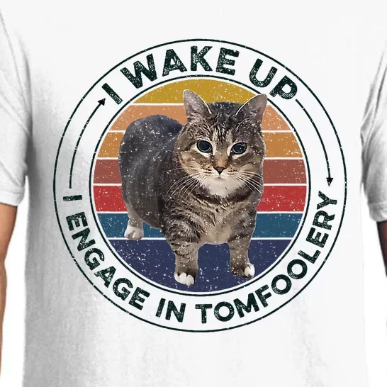 I Wake Up I Engage In Tomfoolery Silly Cat Meme Dark Joke Pajama Set