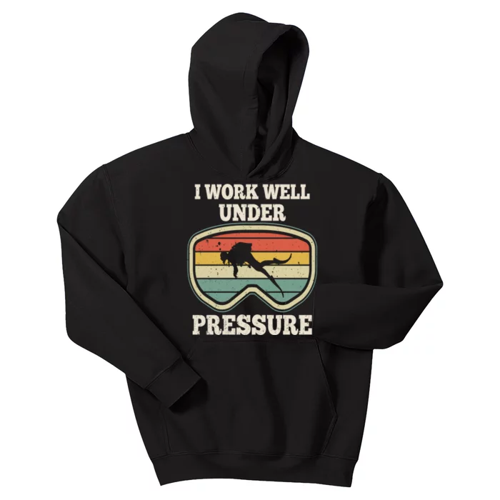 I Work Well Pressure Distressed Scuba Diving Diver Kids Hoodie