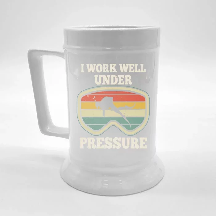 I Work Well Pressure Distressed Scuba Diving Diver Front & Back Beer Stein