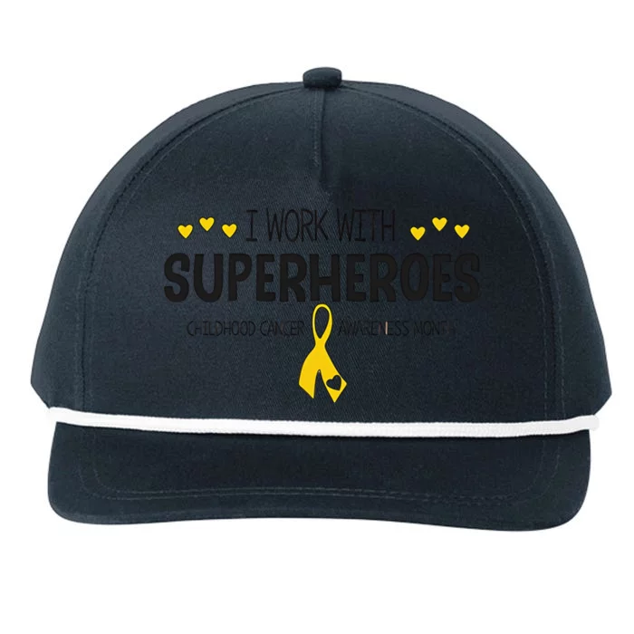 I Work With Superheroes Childhood Cancer Awareness Month Snapback Five-Panel Rope Hat