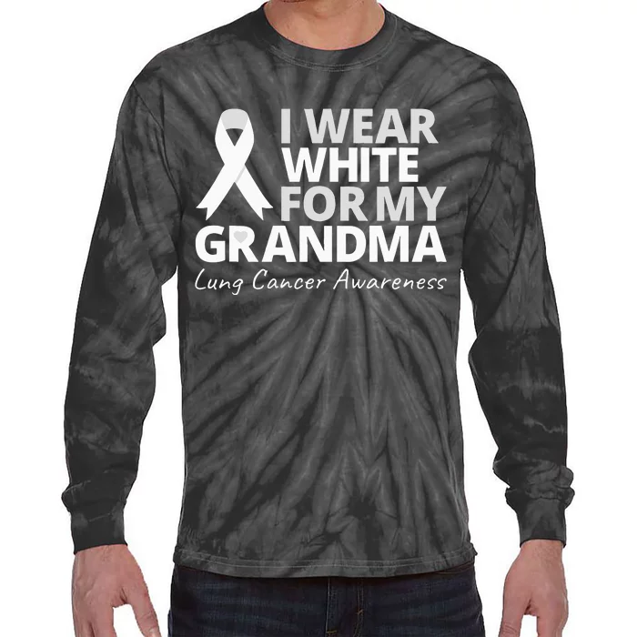 I Wear White For My Grandma Lung Cancer Awareness Warrior Tie-Dye Long Sleeve Shirt