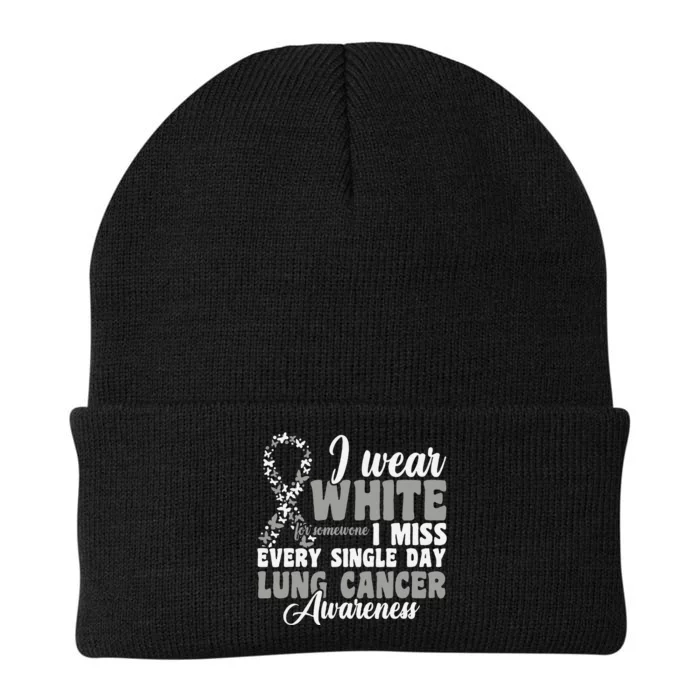 I Wear White Lung Cancer Awareness Knit Cap Winter Beanie