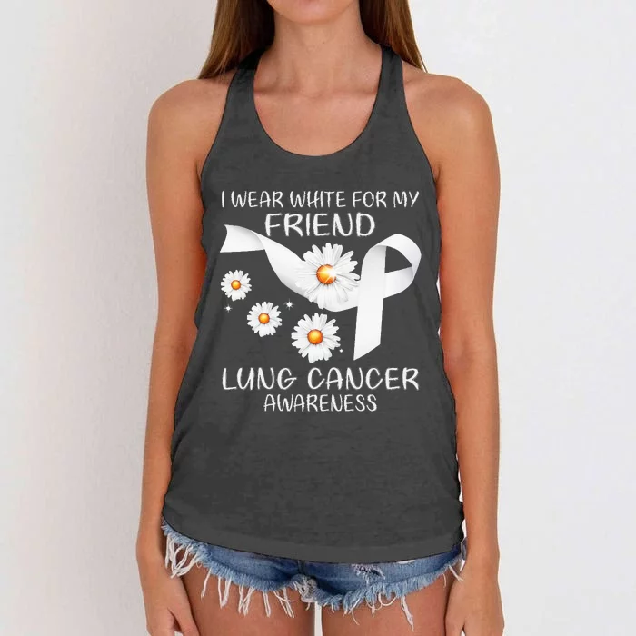 I Wear White For My Friend Lung Cancer Awareness Daisy Women's Knotted Racerback Tank