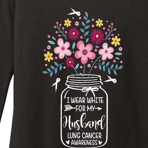 I Wear White For My Husband Lung Cancer Awareness Flower Womens CVC Long Sleeve Shirt