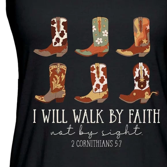 I Will Walk By Faith Not By Sight Cowboy Boots Jesus Christ Gift Ladies Essential Flowy Tank