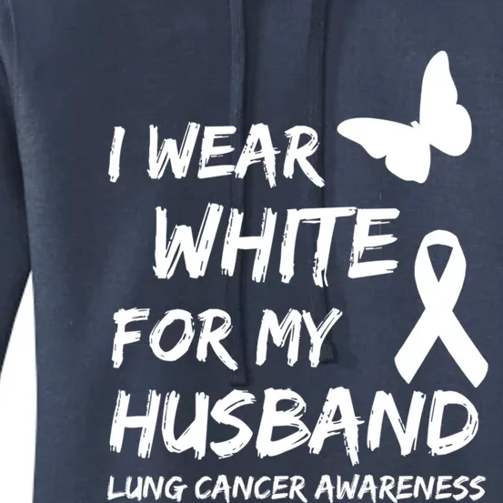 I Wear White For My Husband Lung Cancer Awareness Ribbon Meaningful Gift Women's Pullover Hoodie