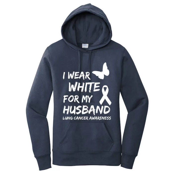 I Wear White For My Husband Lung Cancer Awareness Ribbon Meaningful Gift Women's Pullover Hoodie