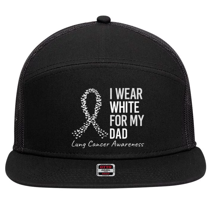 I Wear White For My Dad Lung Cancer Awareness White Ribbon 7 Panel Mesh Trucker Snapback Hat