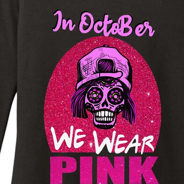 Inoctober We Wear Pin.K Halloween Skull Breast Cancer Outfit Womens CVC Long Sleeve Shirt