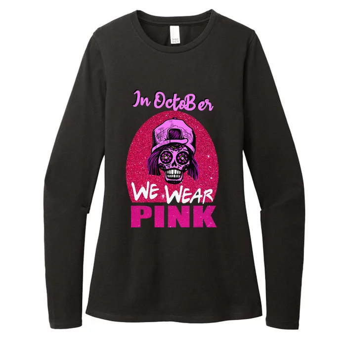 Inoctober We Wear Pin.K Halloween Skull Breast Cancer Outfit Womens CVC Long Sleeve Shirt