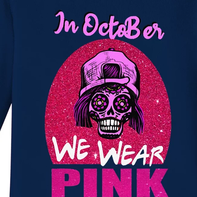 Inoctober We Wear Pin.K Halloween Skull Breast Cancer Outfit Baby Long Sleeve Bodysuit