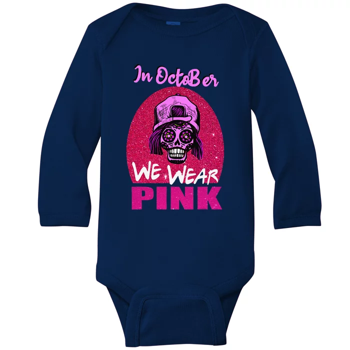 Inoctober We Wear Pin.K Halloween Skull Breast Cancer Outfit Baby Long Sleeve Bodysuit