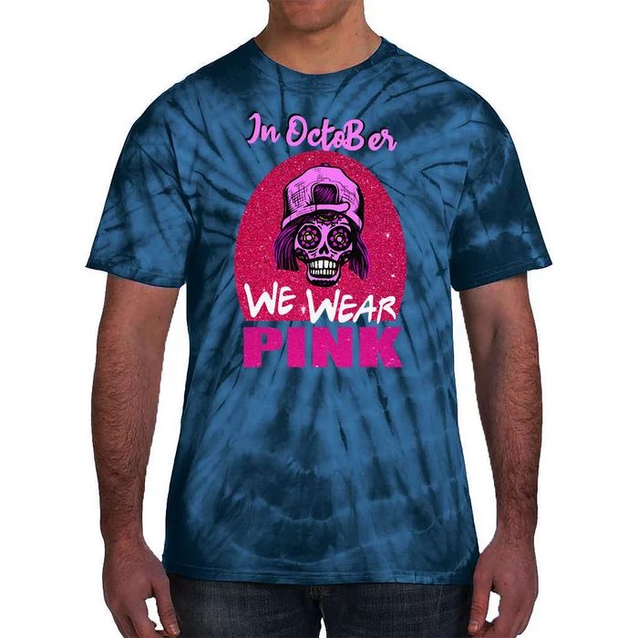 Inoctober We Wear Pin.K Halloween Skull Breast Cancer Outfit Tie-Dye T-Shirt