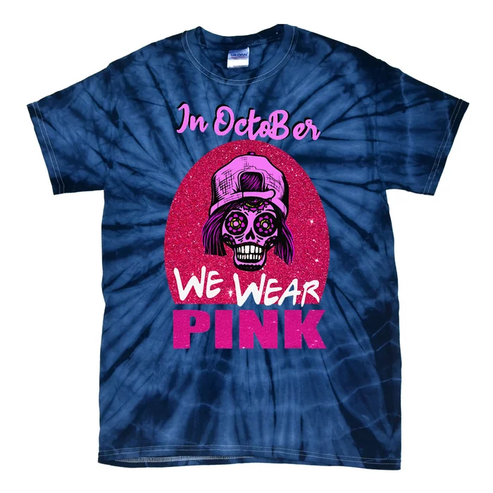 Inoctober We Wear Pin.K Halloween Skull Breast Cancer Outfit Tie-Dye T-Shirt