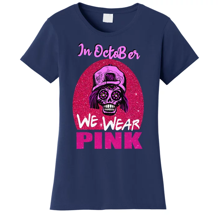 Inoctober We Wear Pin.K Halloween Skull Breast Cancer Outfit Women's T-Shirt