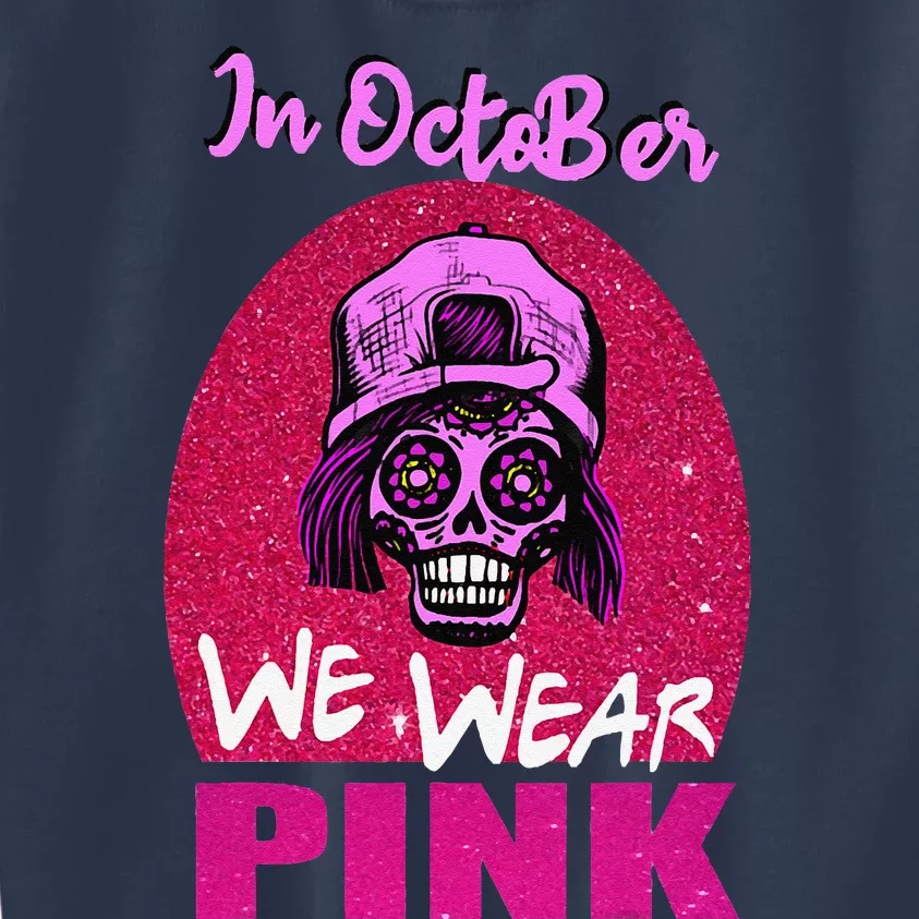 Inoctober We Wear Pin.K Halloween Skull Breast Cancer Outfit Kids Sweatshirt