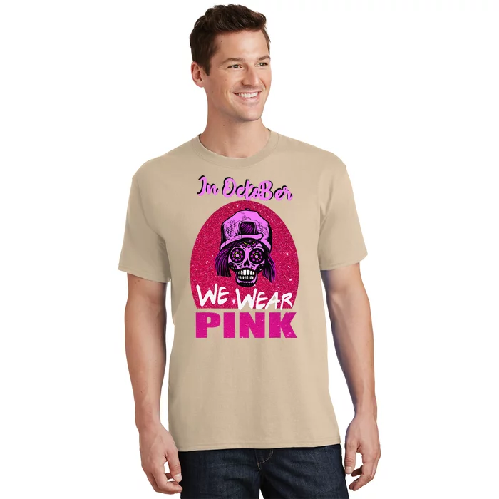 Inoctober We Wear Pin.K Halloween Skull Breast Cancer Outfit T-Shirt