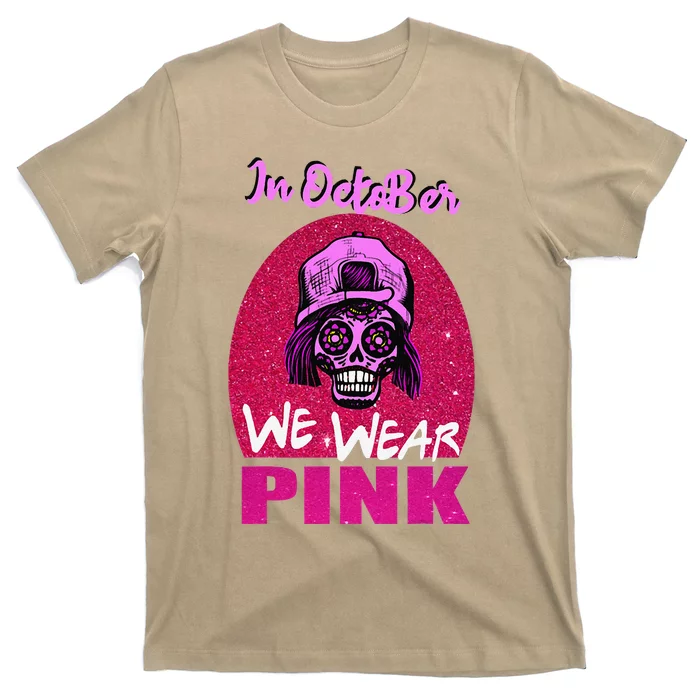 Inoctober We Wear Pin.K Halloween Skull Breast Cancer Outfit T-Shirt