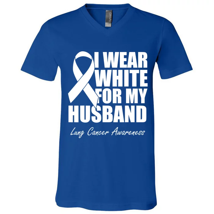 I Wear White For My Husband Lung Cancer Awareness Gift V-Neck T-Shirt