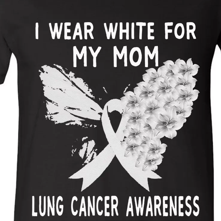 I Wear White Ribbon Lung Cancer Awareness Product Mom V-Neck T-Shirt