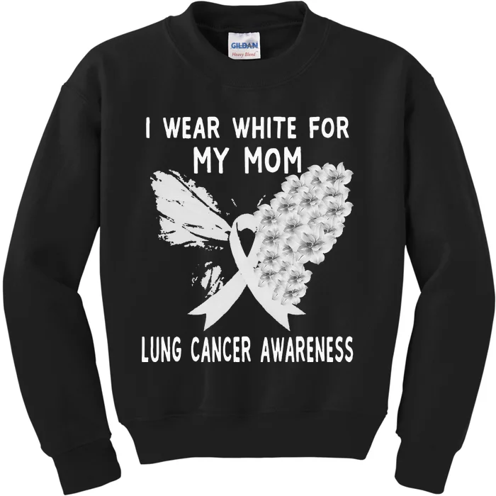 I Wear White Ribbon Lung Cancer Awareness Product Mom Kids Sweatshirt