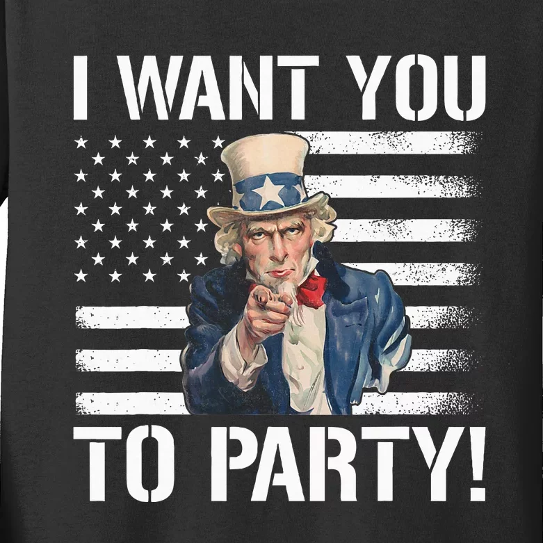 I Want You To Party Uncle Sam Funny Kids Long Sleeve Shirt