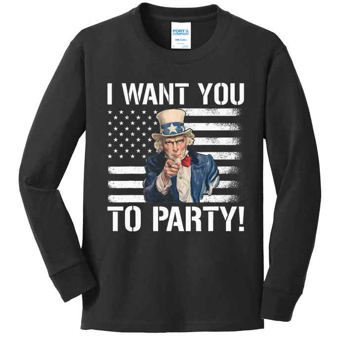 I Want You To Party Uncle Sam Funny Kids Long Sleeve Shirt