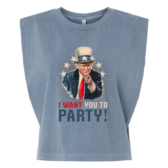 I Want You To Party! 4th Of July Donald Trump patriotic Garment-Dyed Women's Muscle Tee