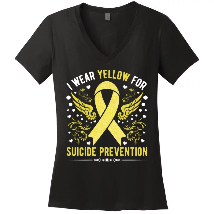 I Wear Yellow For Suicide Prevention Awareness Women's V-Neck T-Shirt