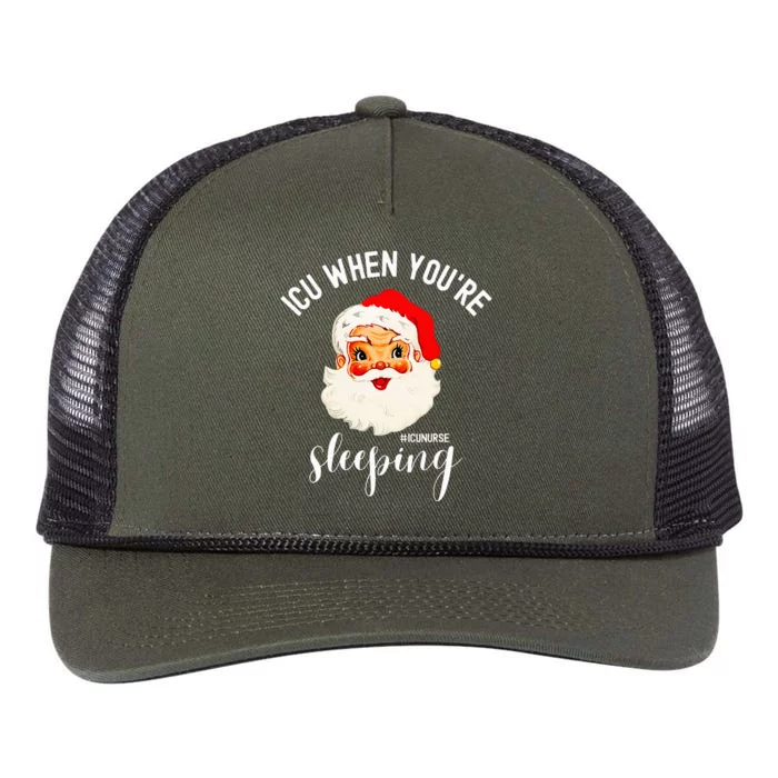 ICU When You're Sleeping Funny ICU Nurse Christmas Santa Retro Rope Trucker Hat Cap