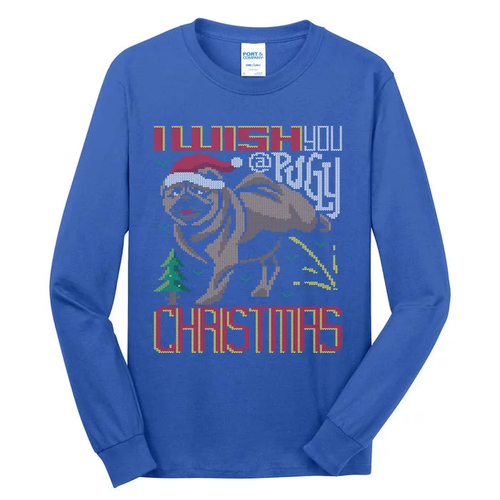 I Wish You A Pugly Christmas Dog Pug Ugly Christmas Sweater Gift Tall Long Sleeve T-Shirt