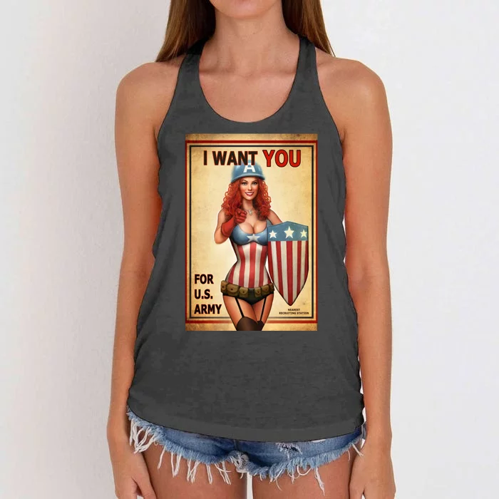 I Want You For US Army Female America Women's Knotted Racerback Tank