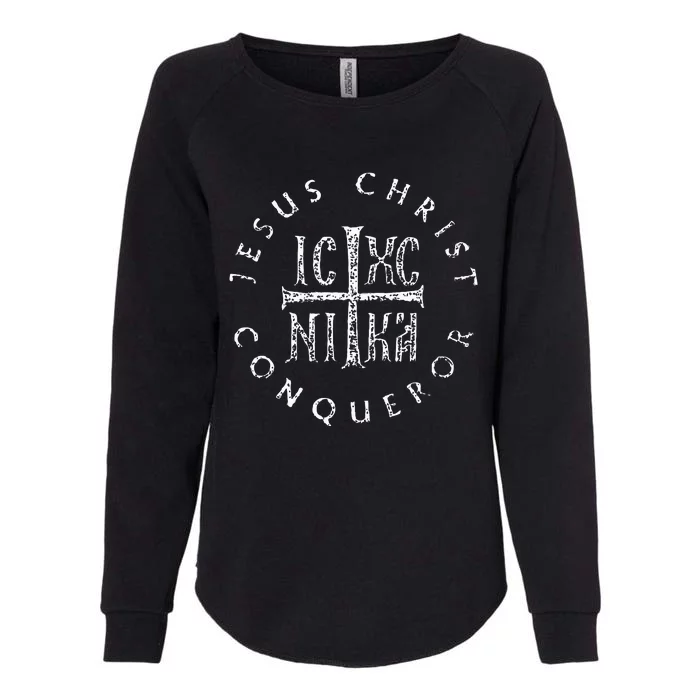 Ic Xc Nika Cross Christogram Orthodox Christian Womens California Wash Sweatshirt