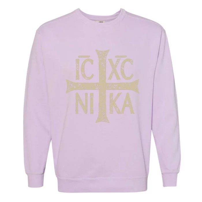 Ic Xc Nika Cross Christogram Orthodox Christian Garment-Dyed Sweatshirt