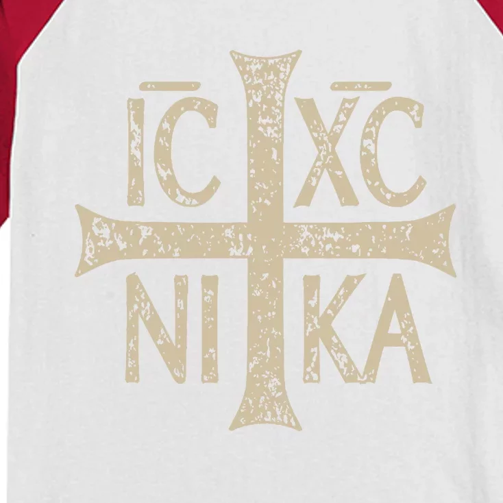 Ic Xc Nika Cross Christogram Orthodox Christian Kids Colorblock Raglan Jersey