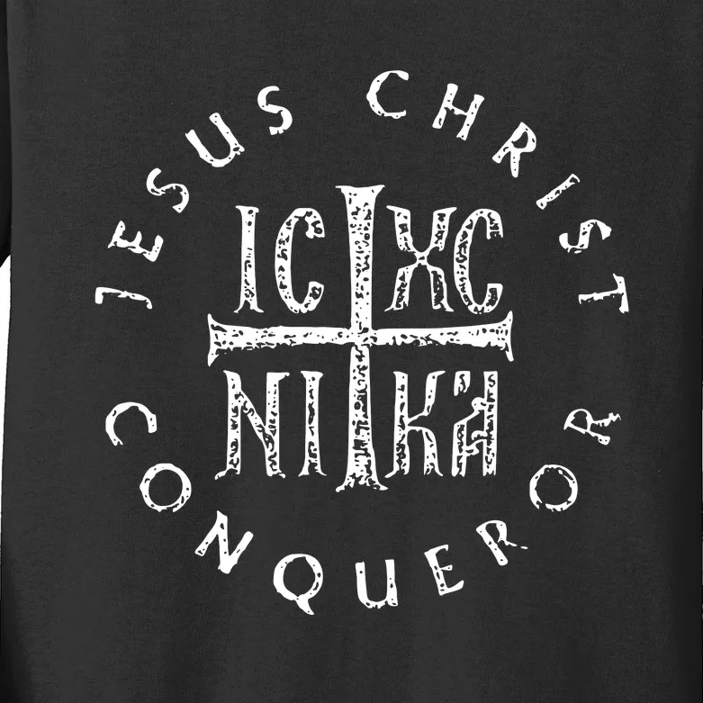 Ic Xc Nika Cross Christogram Orthodox Christian Kids Long Sleeve Shirt