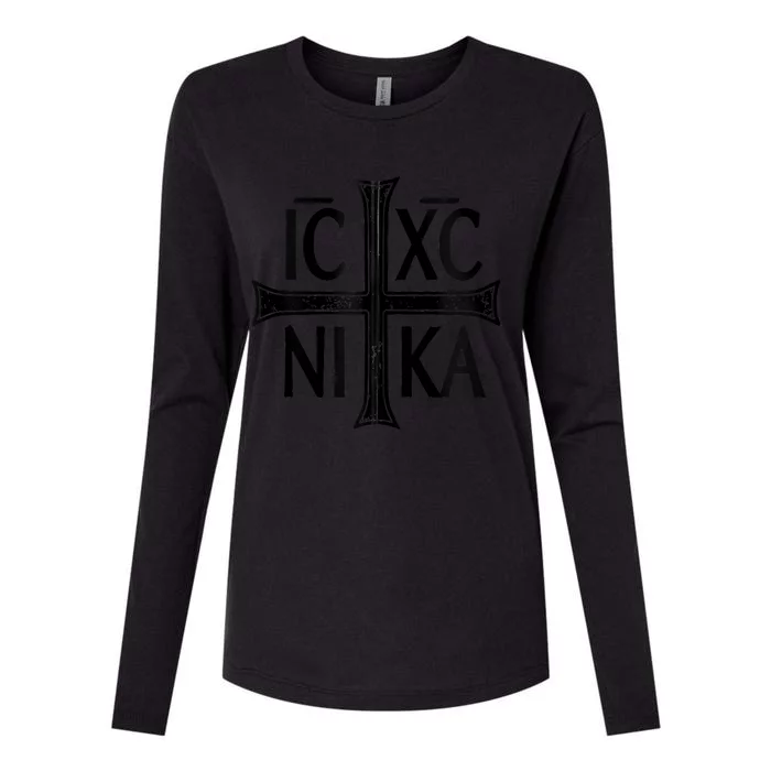 IC XC NIKA Cross Orthodox Eastern Christianity Christogram Womens Cotton Relaxed Long Sleeve T-Shirt