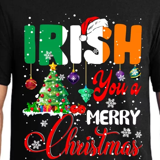 Irish You A Merry Christmas Santa Irish Flag Christmas Tree Funny Gift Pajama Set