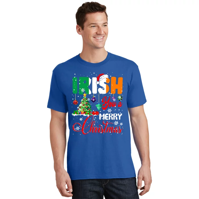 Irish You A Merry Christmas Santa Irish Flag Christmas Tree Funny Gift T-Shirt