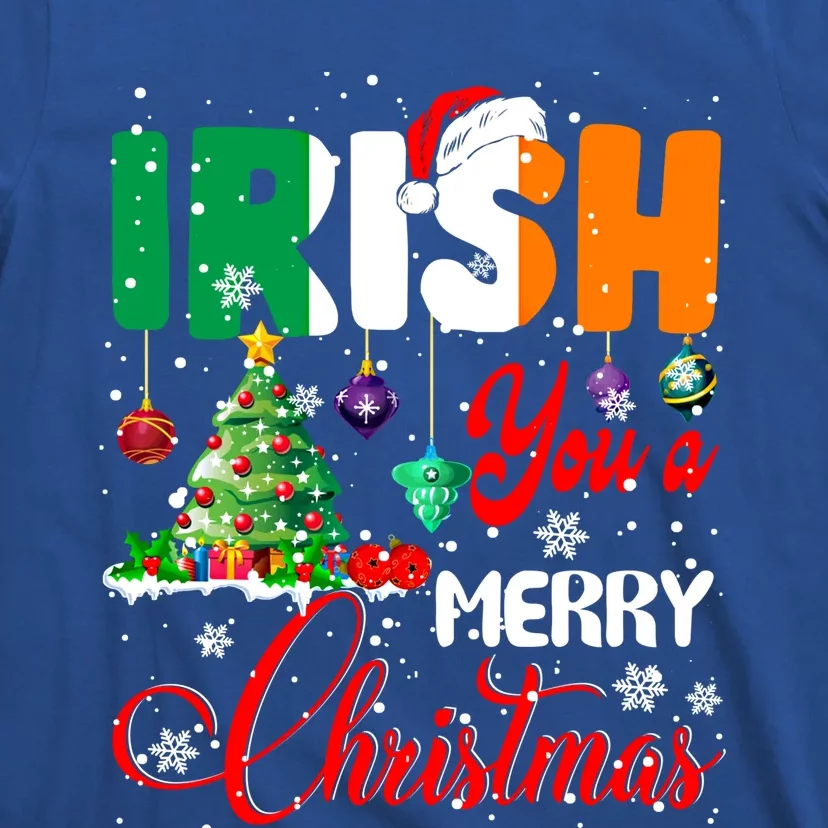 Irish You A Merry Christmas Santa Irish Flag Christmas Tree Funny Gift T-Shirt