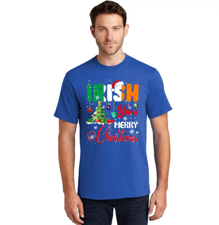 Irish You A Merry Christmas Santa Irish Flag Christmas Tree Funny Gift Tall T-Shirt