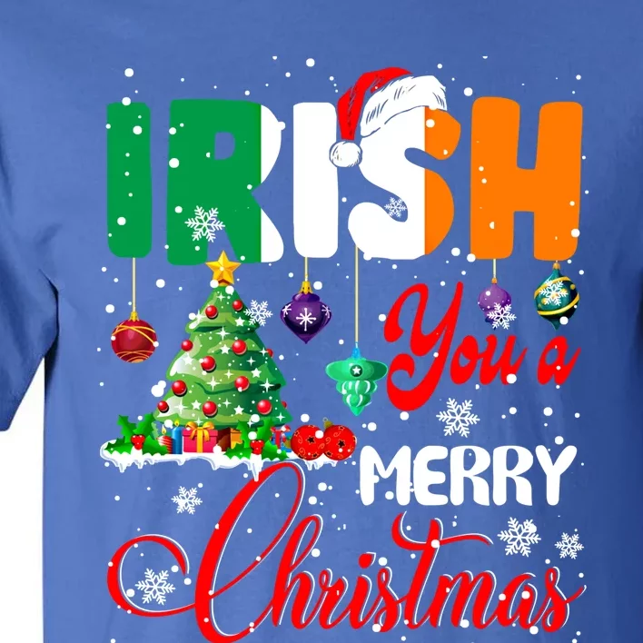 Irish You A Merry Christmas Santa Irish Flag Christmas Tree Funny Gift Tall T-Shirt