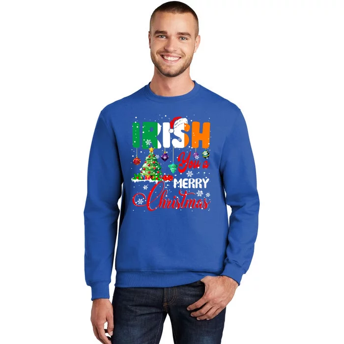 Irish You A Merry Christmas Santa Irish Flag Christmas Tree Funny Gift Tall Sweatshirt