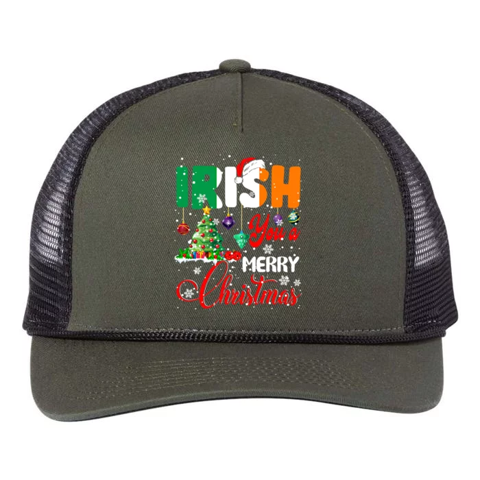 Irish You A Merry Christmas Santa Irish Flag Christmas Tree Funny Gift Retro Rope Trucker Hat Cap