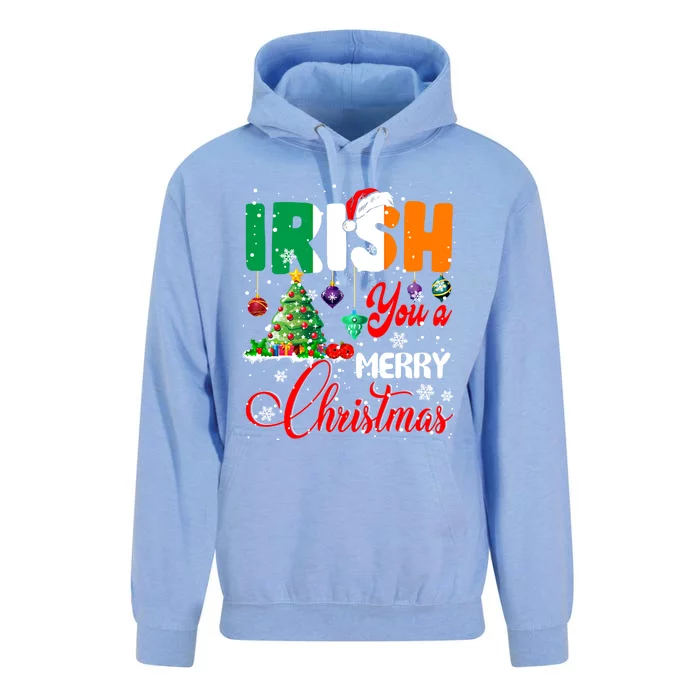 Irish You A Merry Christmas Santa Irish Flag Christmas Tree Funny Gift Unisex Surf Hoodie