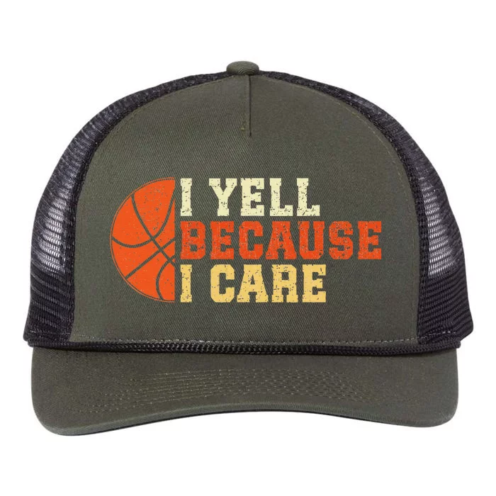 I Yell Because I Care Funny Basketball Fan Humor Dad Retro Rope Trucker Hat Cap