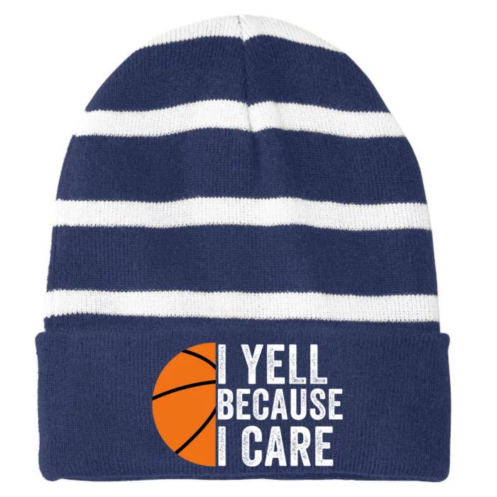 I Yell Because I Care Basketball Pride Basketball Mom Basketball Striped Beanie with Solid Band