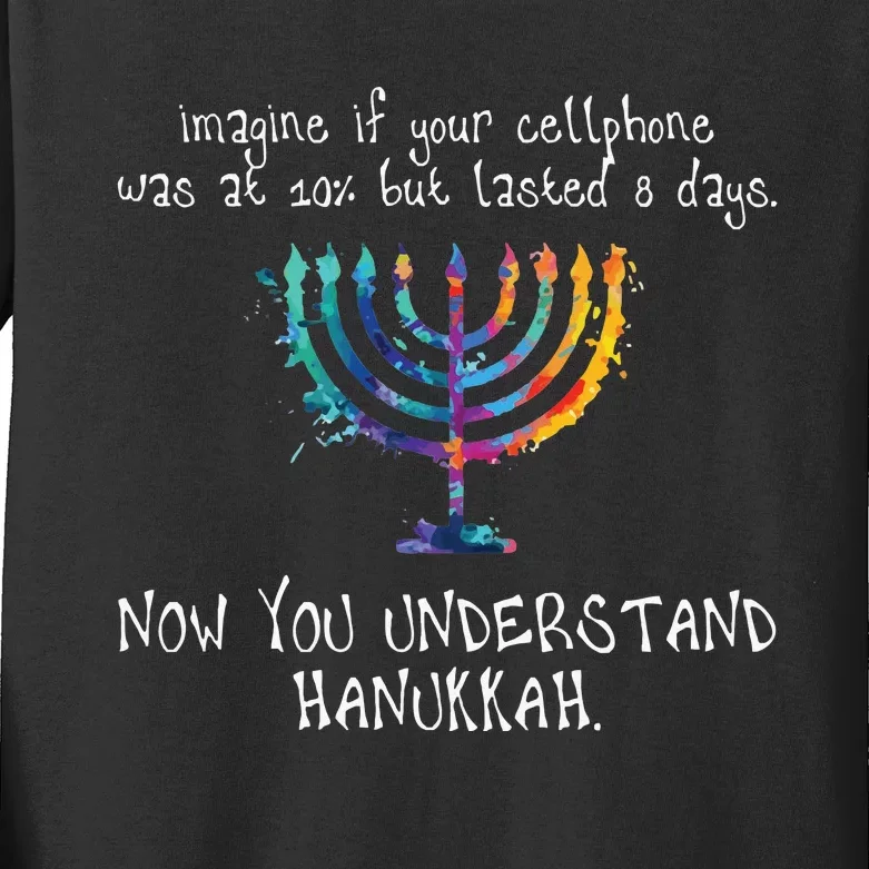 Imagine Your Cellphone Lasted 8 Days Understand Hanukkah Kids Long Sleeve Shirt