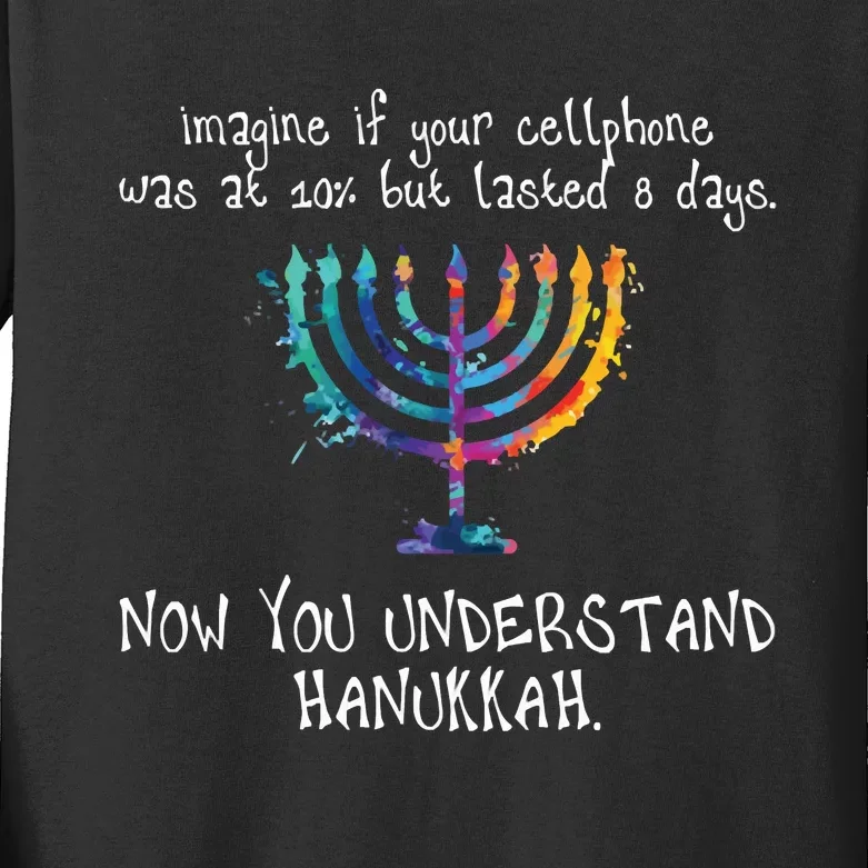 Imagine Your Cellphone Lasted 8 Days Understand Hanukkah Kids Long Sleeve Shirt