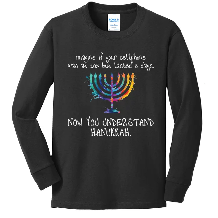 Imagine Your Cellphone Lasted 8 Days Understand Hanukkah Kids Long Sleeve Shirt